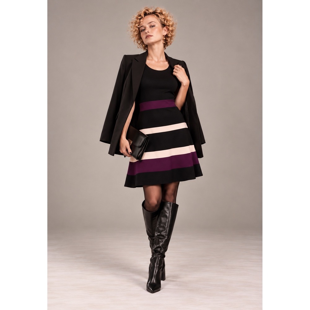 Tommy Hilfiger Colorblock Fit and Flare Dress Size 14 Black Plum - Picture 1 of 7